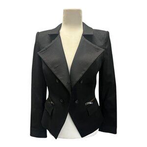 Rachel Zoe Women’s Black Gold Button Double Breasted Military Blazer Jacket 8